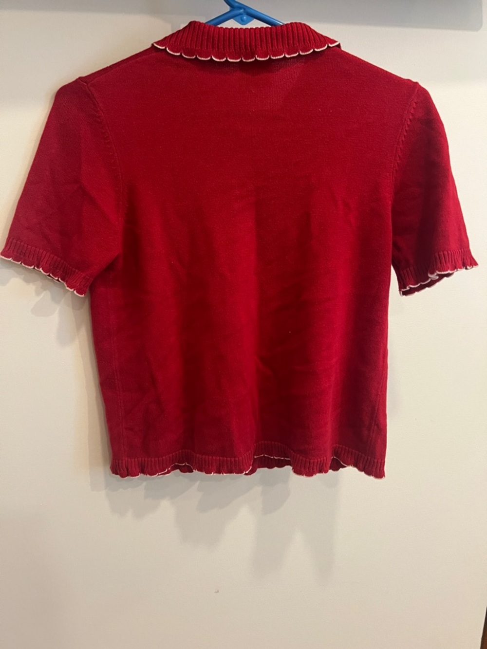 Koret Red Short-Sleeve Embroidered Cardigan with Scalloped Trim - Picture 6 of 11